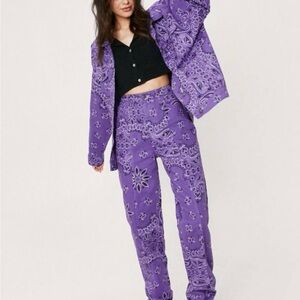 Nasty Gal Purple Paisley Track Pants